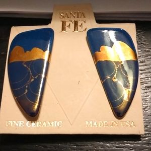 Golden sparkles on deep teal fine ceramic pot earrings